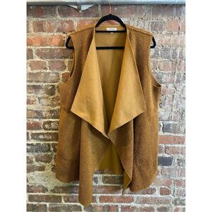 Max Studio Camel Brown Teddy Sherpa Shawl Wrap Vest Women’s SZ L